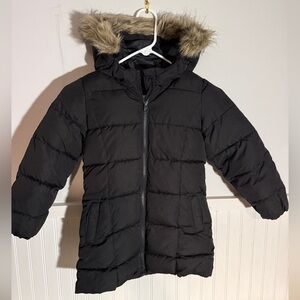 Black Puffer Coat with Faux Fur Hood